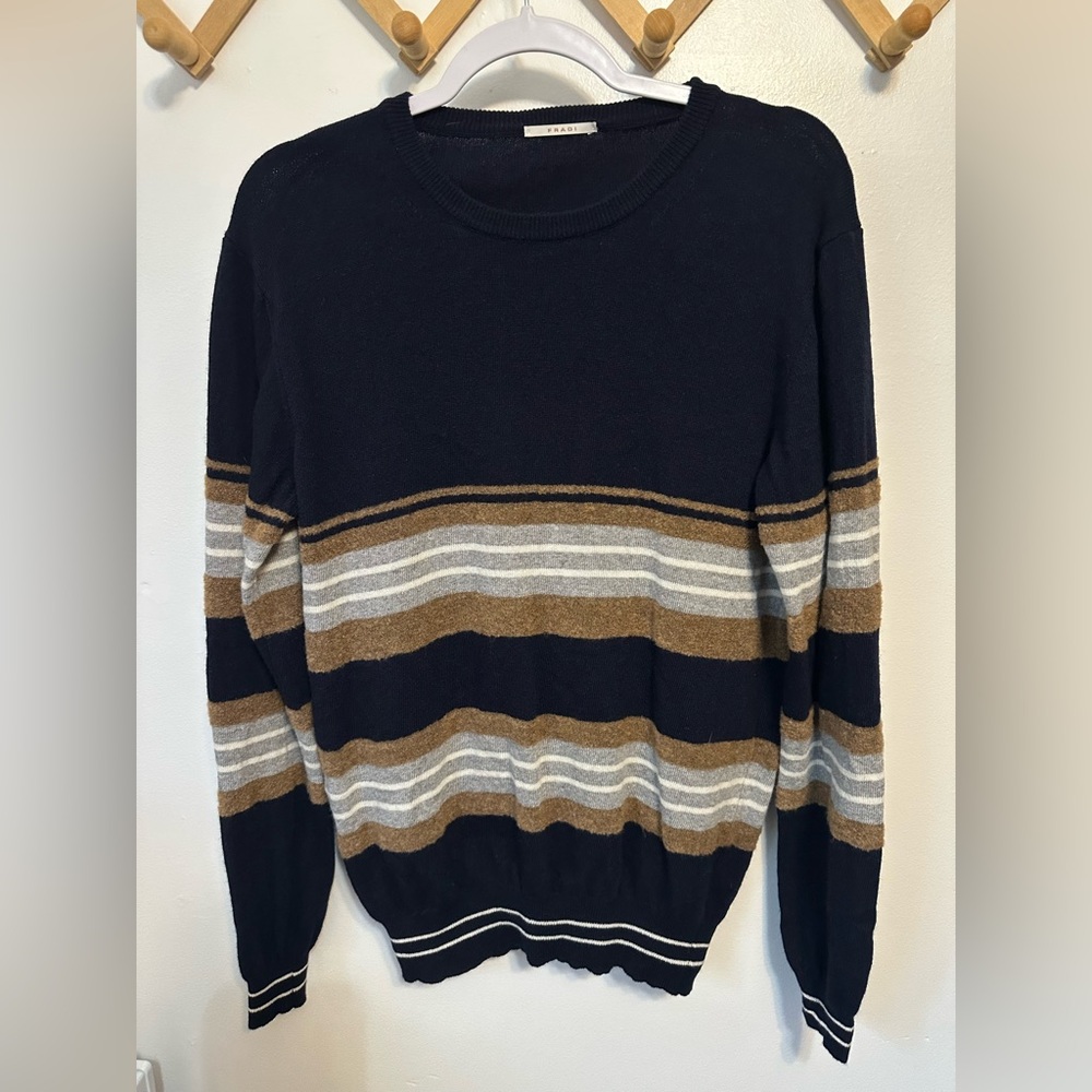 FRADI Navy Multi Stripe‎ Crewneck Sweater Wool Cashmere Blend Preppy Italy Large